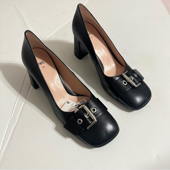 Zara Black SINGLE MONK STRAP LEATHER SHOES 7.5 US - Picture 9 of 16